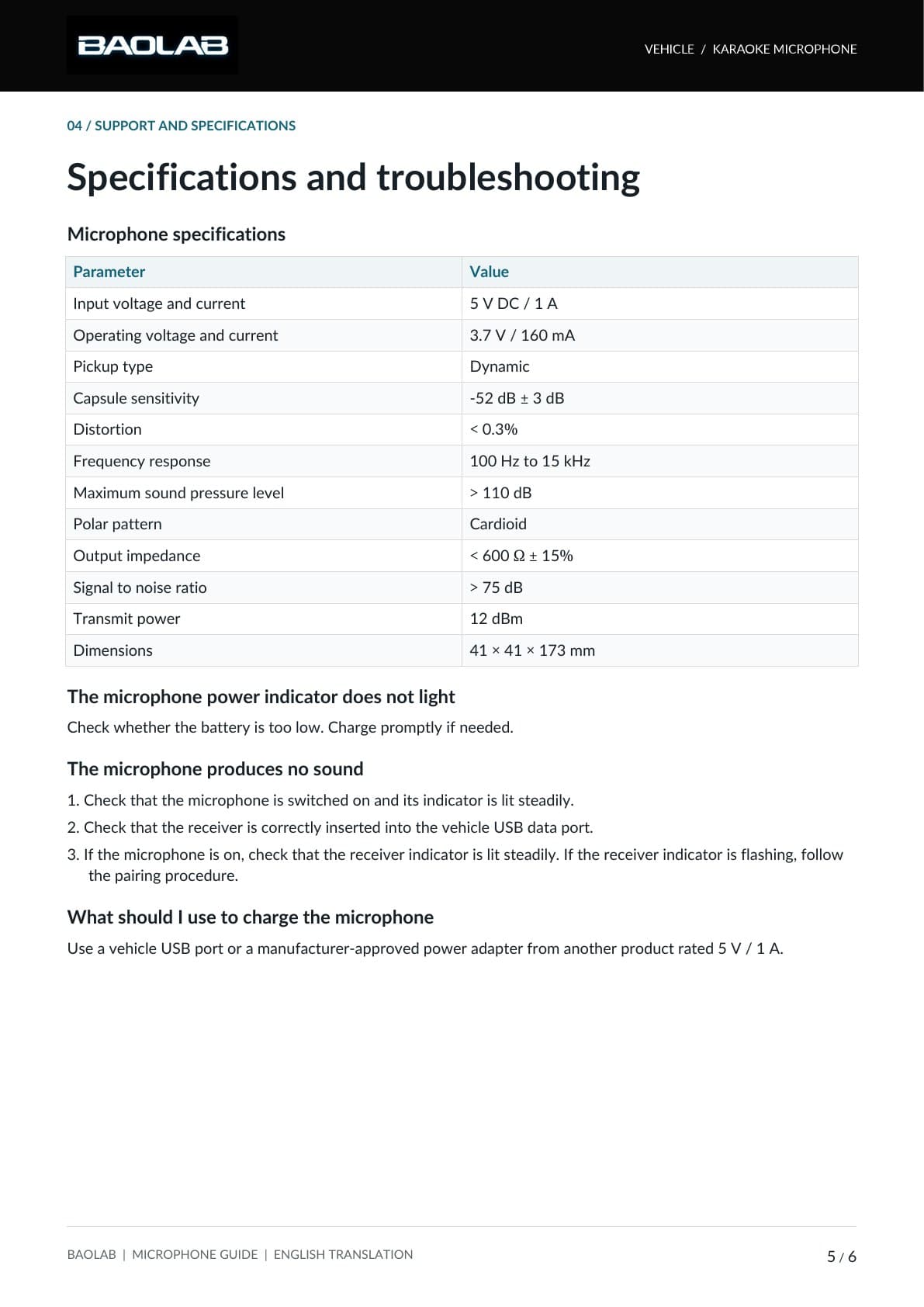 Microphone manual page 5. Full text is available in the linked PDF.