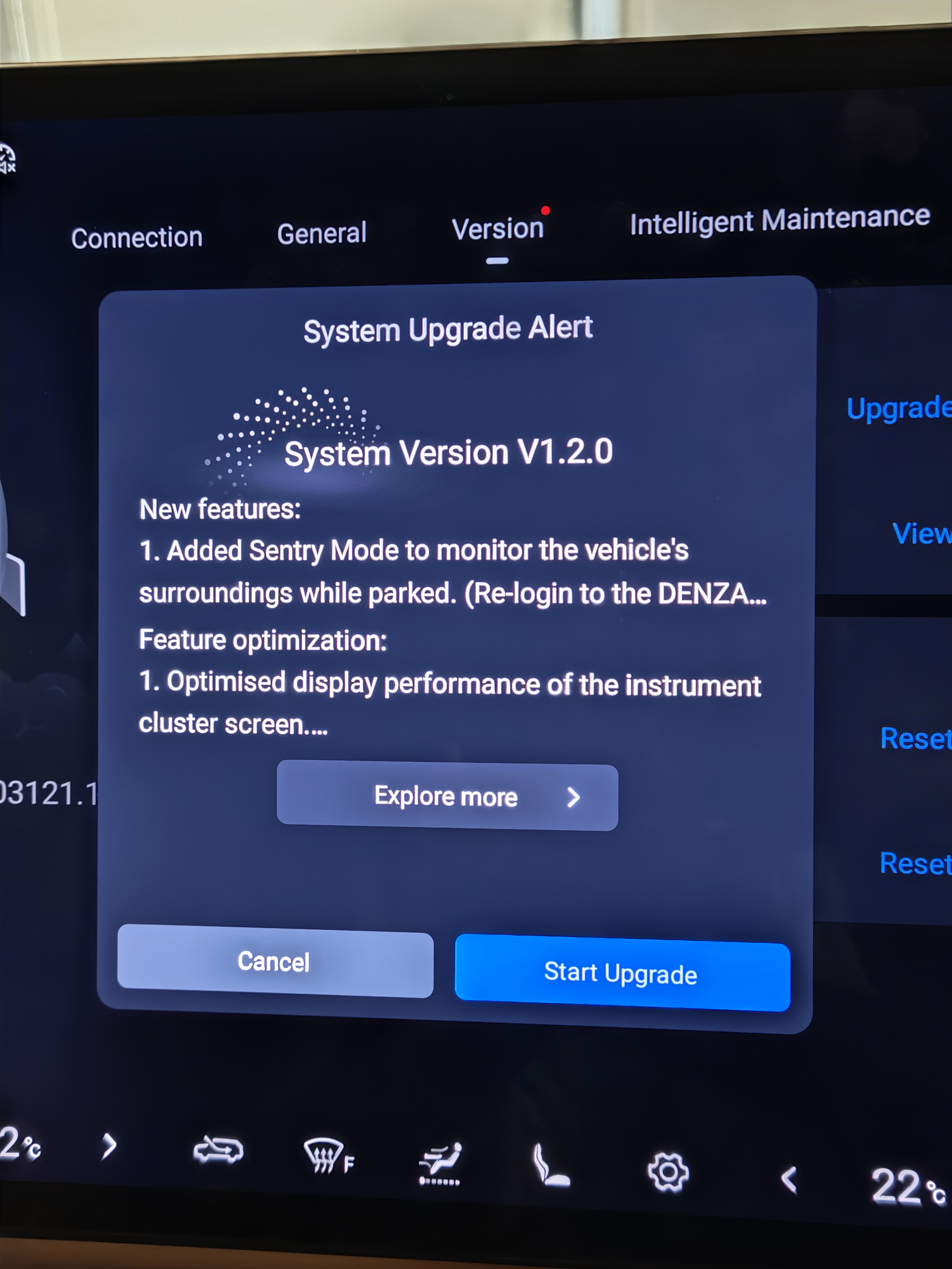 B8 OTA update notification